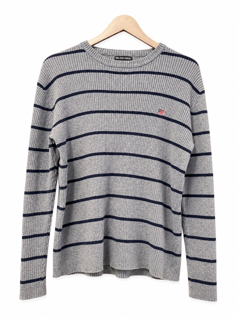 Vintage Polo Jeans Co Ralph Lauren Striped Ribbed Flag Sweater L